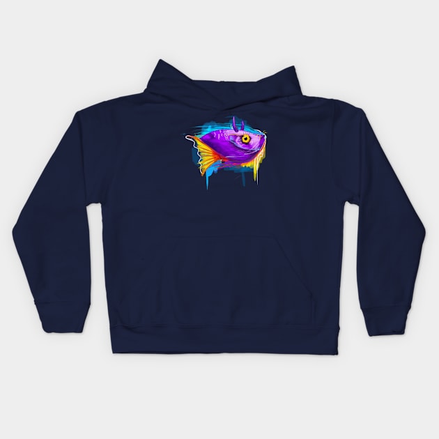 unique fish in watercolor collaboration Kids Hoodie by pleasuretshirt